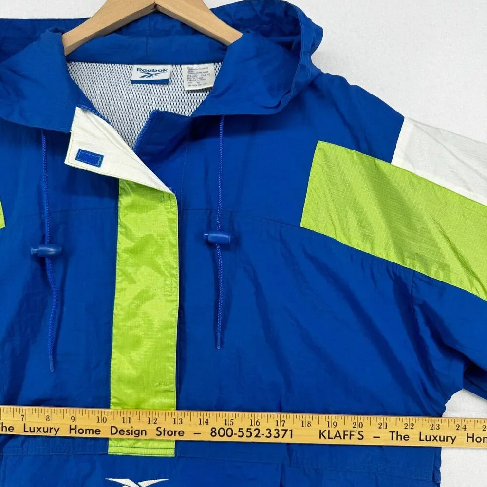 REEBOK Jacket Mens M Hoodie Windbreaker Vented Mesh Nylon Rain Coat Blue VTG - Picture 13 of 15